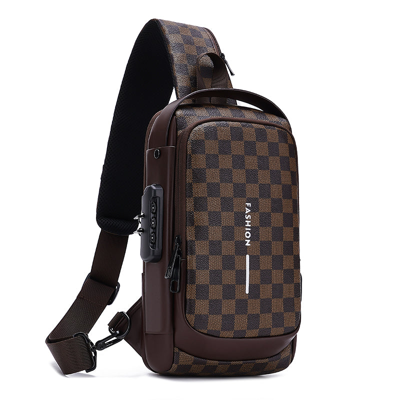 Sac de poitrine homme – Bandoulière antivol avec port USB – Imperméable et anti-vol