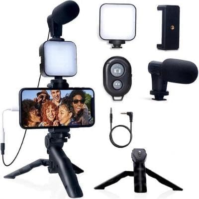 Kit Vlogging Complet Smartphone – Lampe LED, Microphone, Trépied et Support