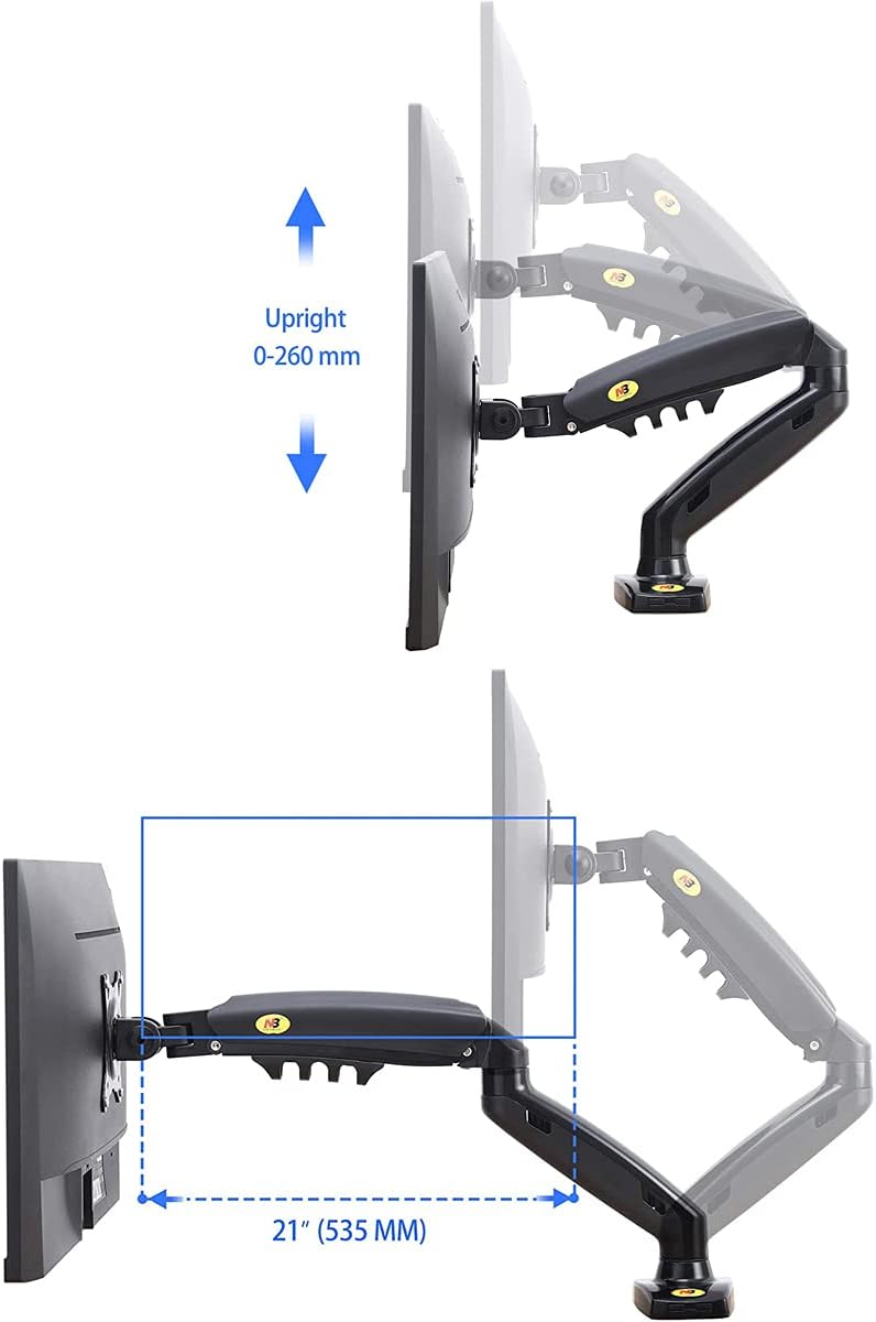 Support Universel pour Écran – Ajustable, Compatible 17" à 30"  avec système à ressort à gaz