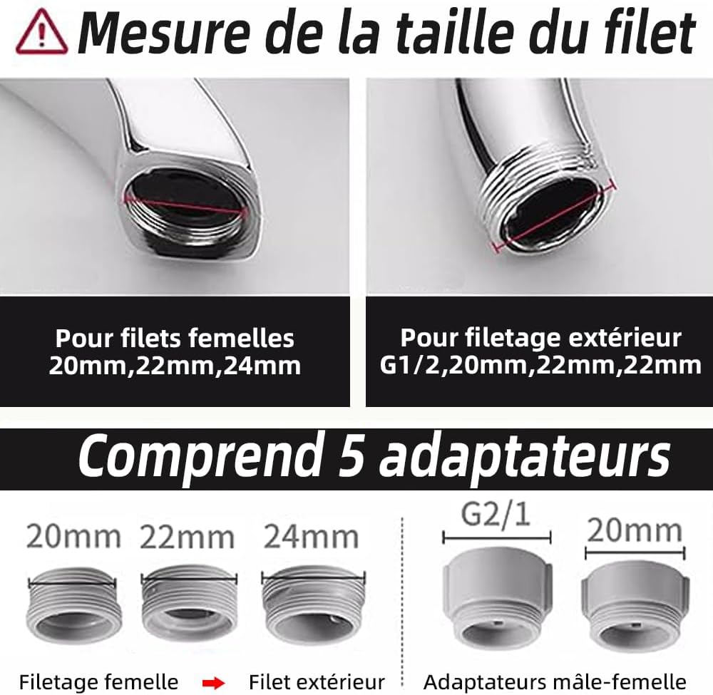 Filtre/aérateur de robinet multifonction à rotation 720°-FM24