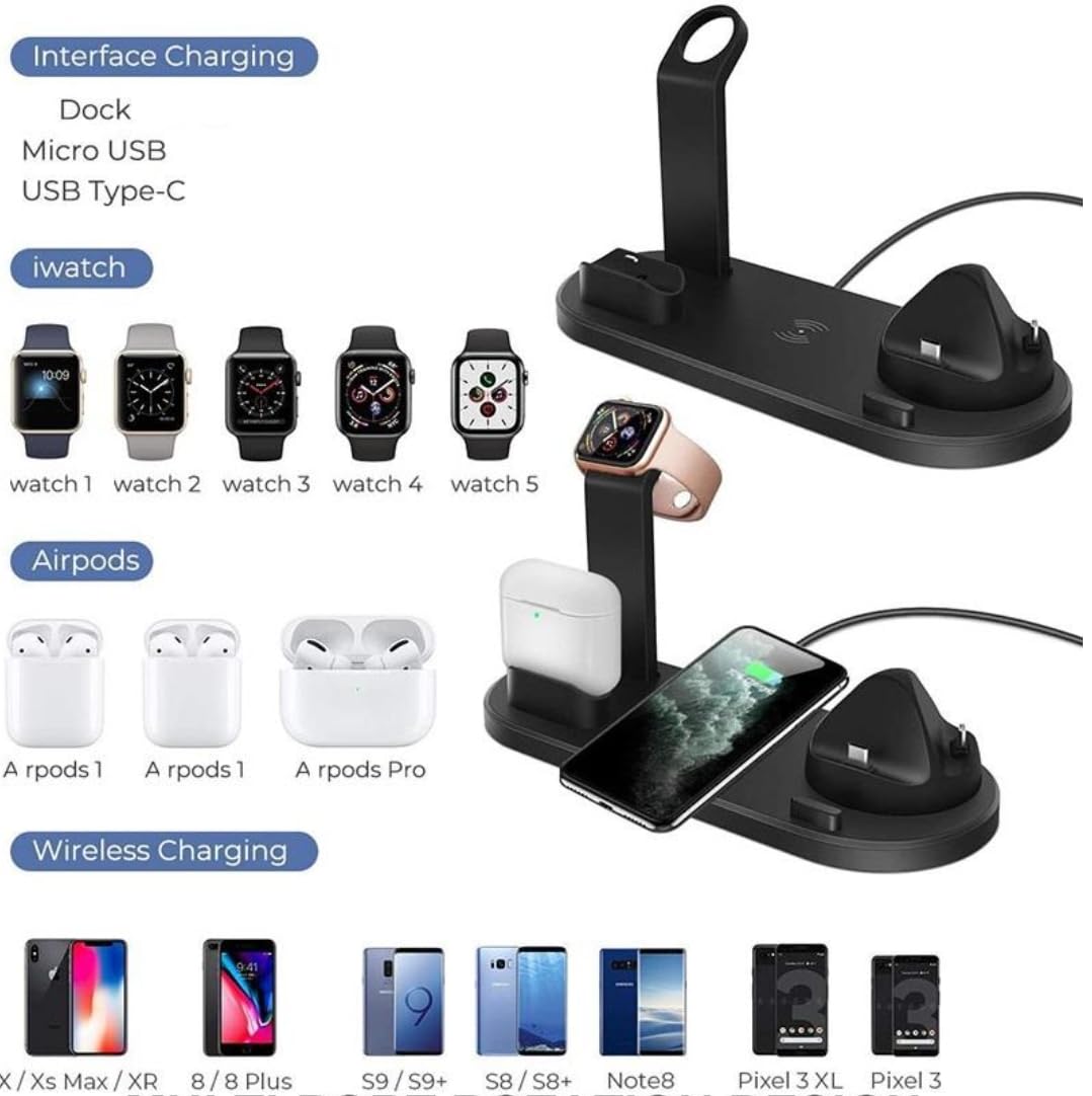 Chargeur Sans Fil Universel W-5057 – Rapide, Compact &amp; Sécurisé 6 en 1