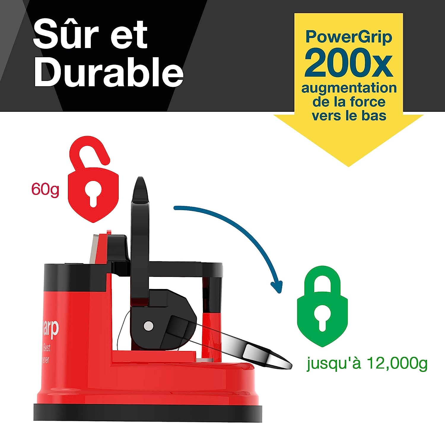 Aiguiseur de Couteaux avec Ventouse PowerGrip