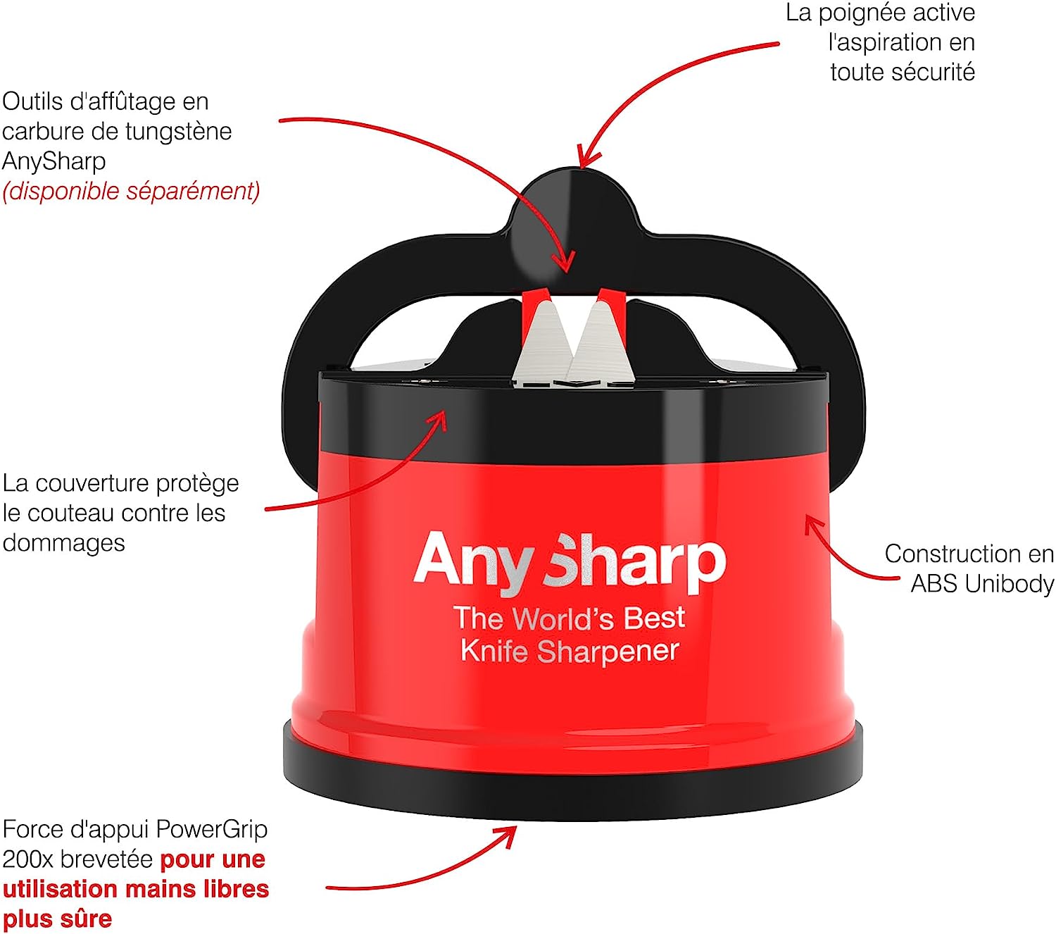 Aiguiseur de Couteaux avec Ventouse PowerGrip