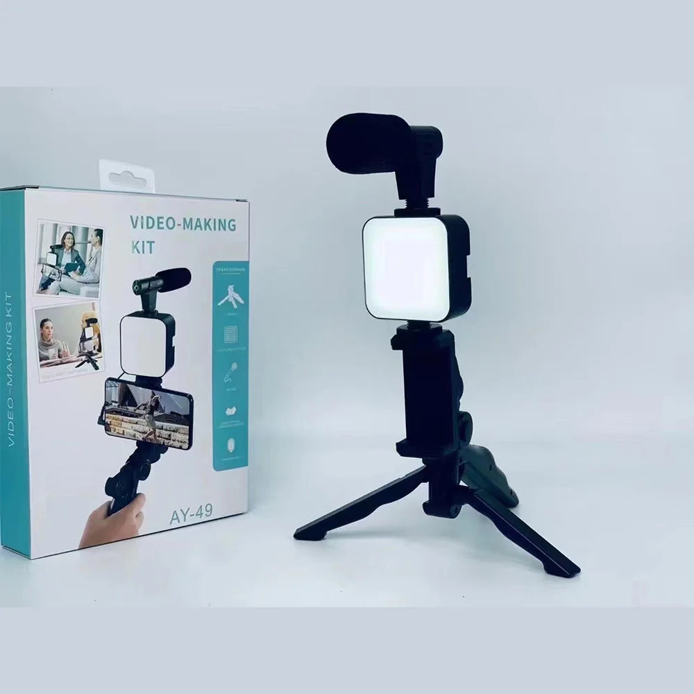Kit Vlogging Complet Smartphone – Lampe LED, Microphone, Trépied et Support