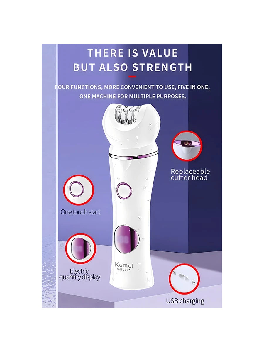 Rasoir électrique corporel multifonction 5‑en‑1 pour femme KM‑7937