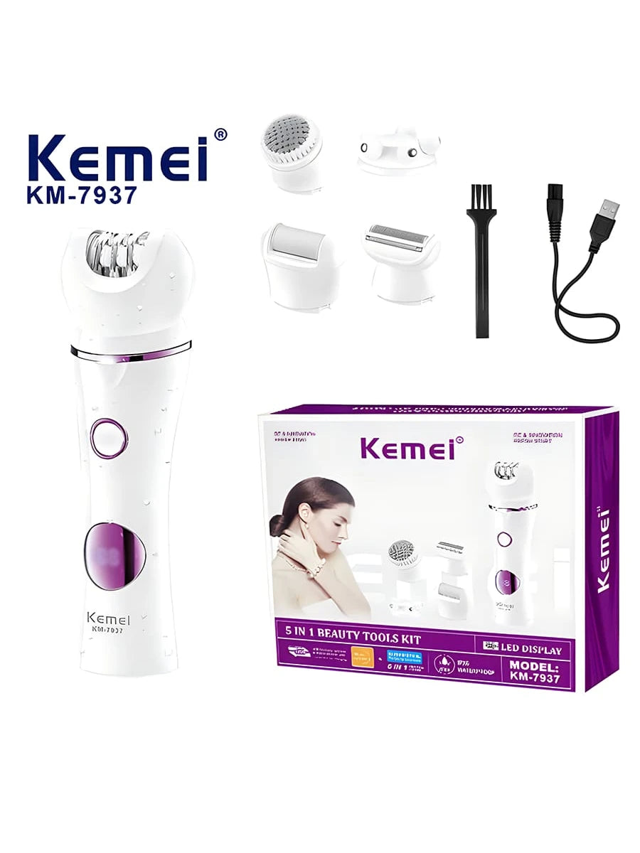 Rasoir électrique corporel multifonction 5‑en‑1 pour femme KM‑7937