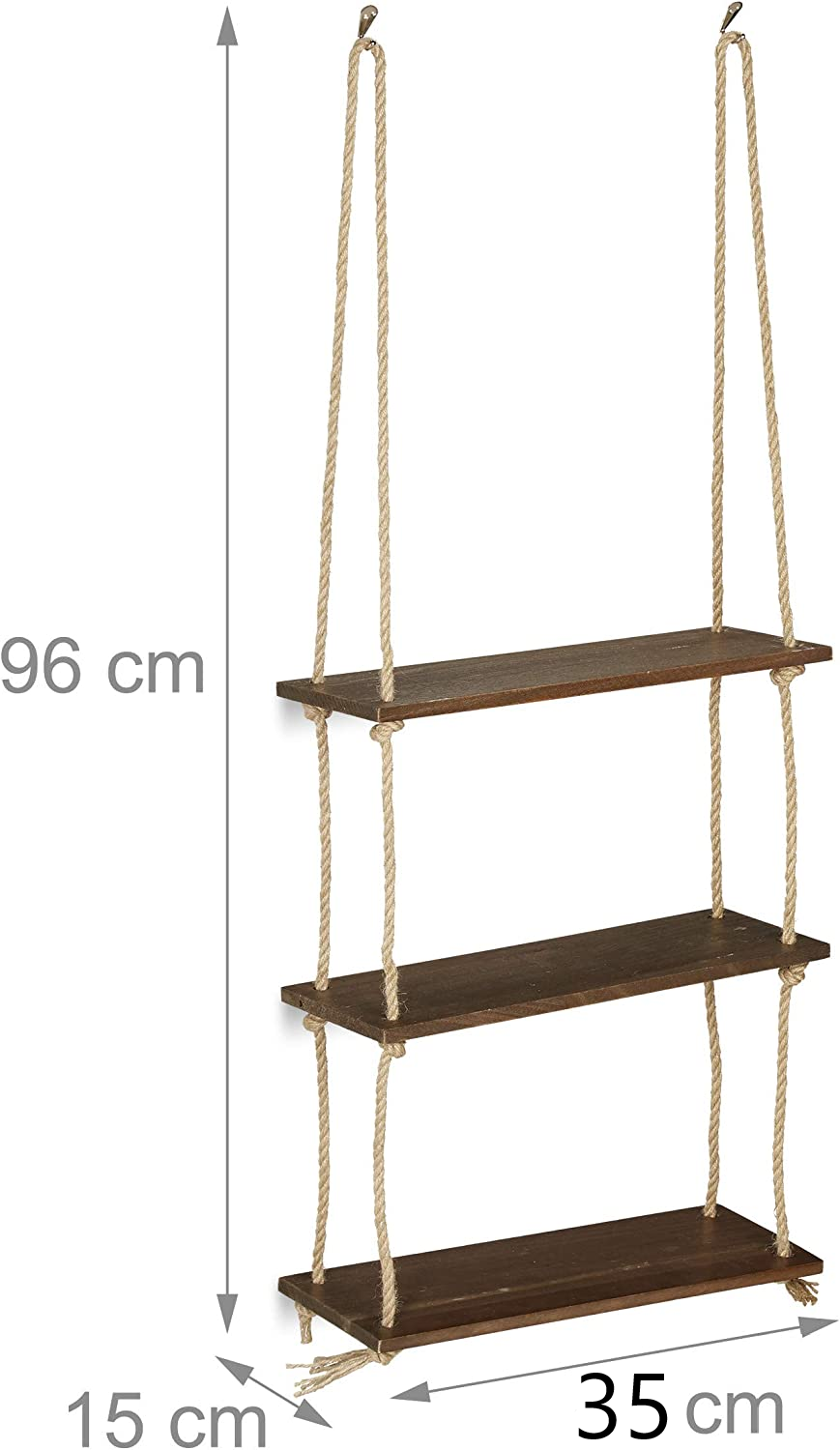 Triple Etagere murale suspendue en bois rustique avec corde