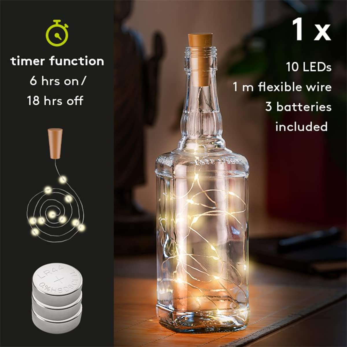 Lot 3 bouchons  2m– 20 LED- Guirlandes Lumineuse Bouteille de vin LED WW