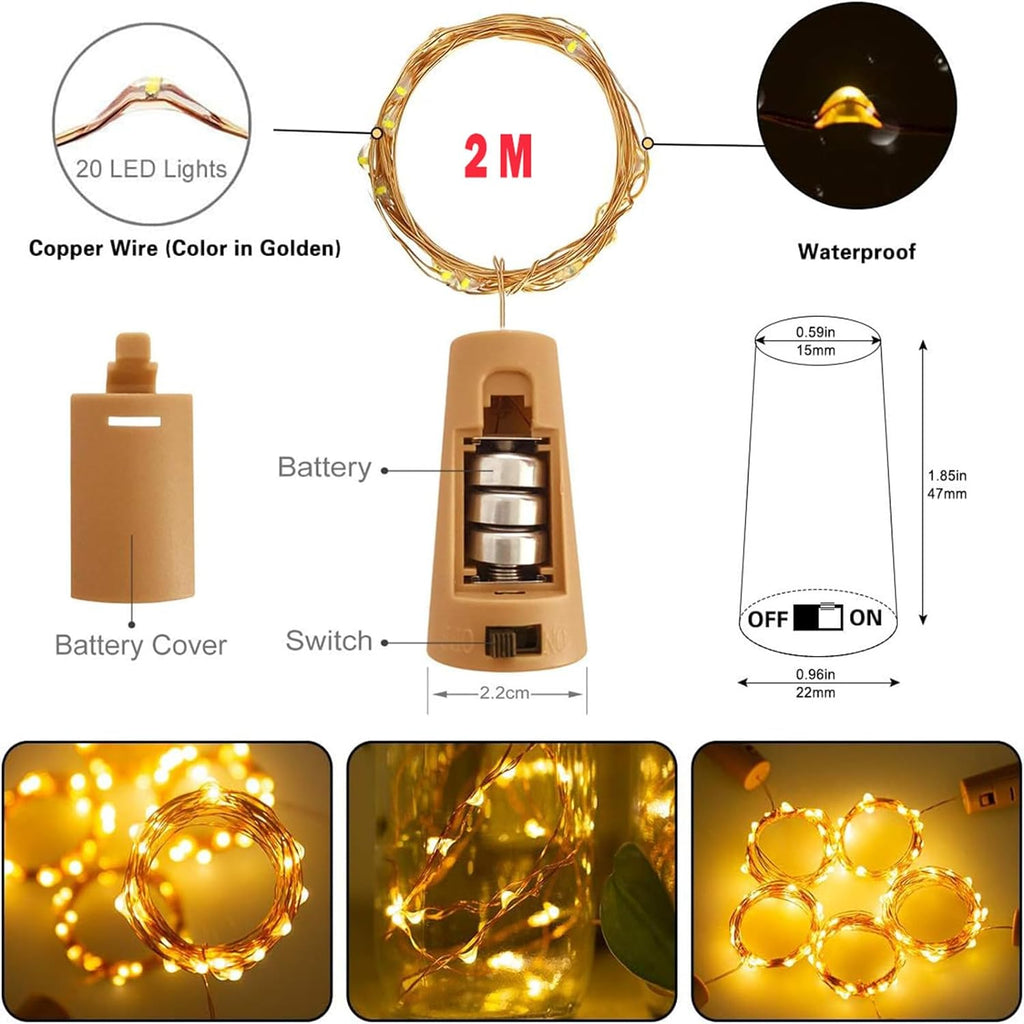 Lot 3 bouchons  2m– 20 LED- Guirlandes Lumineuse Bouteille de vin LED WW