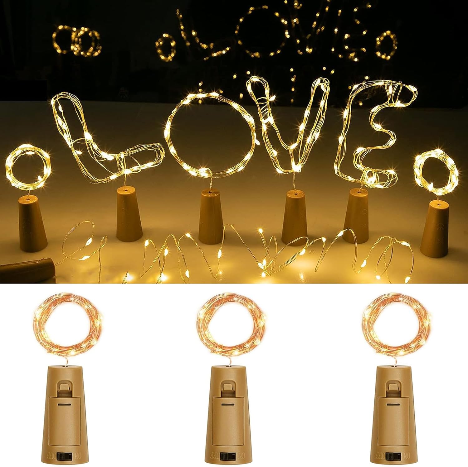 Lot 3 bouchons  2m– 20 LED- Guirlandes Lumineuse Bouteille de vin LED WW