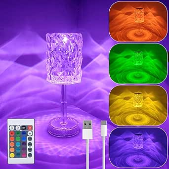 Lampe de Chevet RGB Tactile Sans Fil – Rechargeable USB, 16 Couleurs, 4 Modes, Design Cristal Diamant