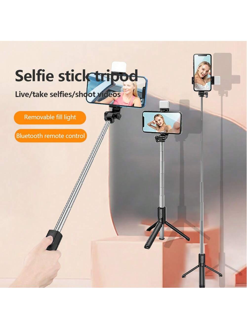 Baguette de Selfie et Support tel  avec Led– Rotation à 360°