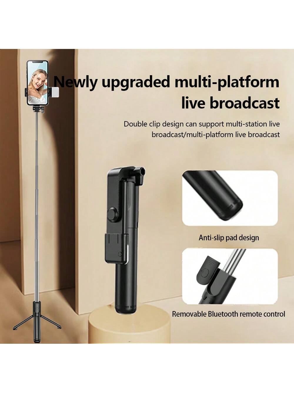 Baguette de Selfie et Support tel  avec Led– Rotation à 360°