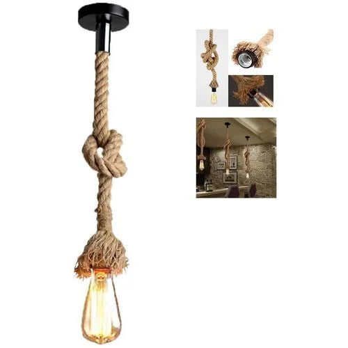 Suspension Vintage en Corde de Chanvre – Douille E27, Longueur 1 m