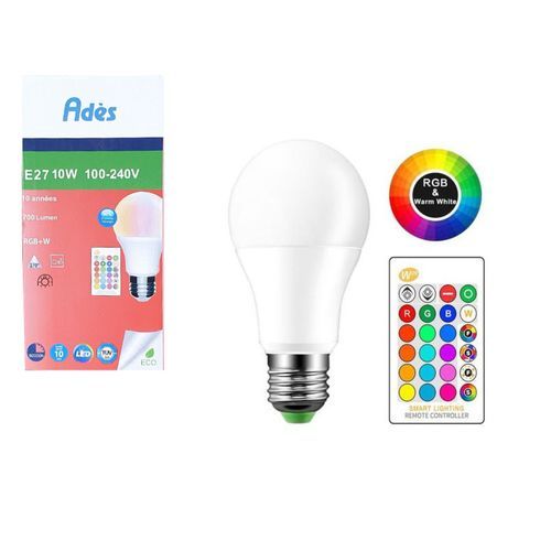 Ampoule LED RGB + Blanc 10W E27 – 700 lumens, 4 modes d’éclairage