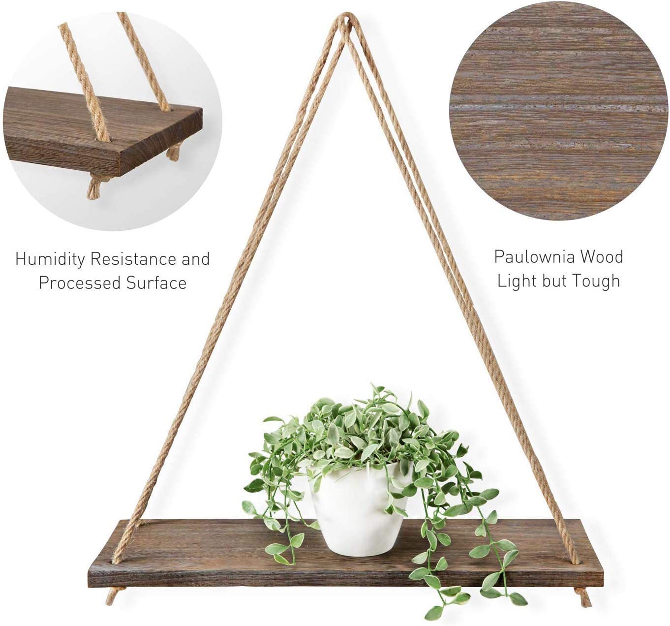 Étagère Murale Suspendue en Bois Naturel – Design Rustique et Élégant