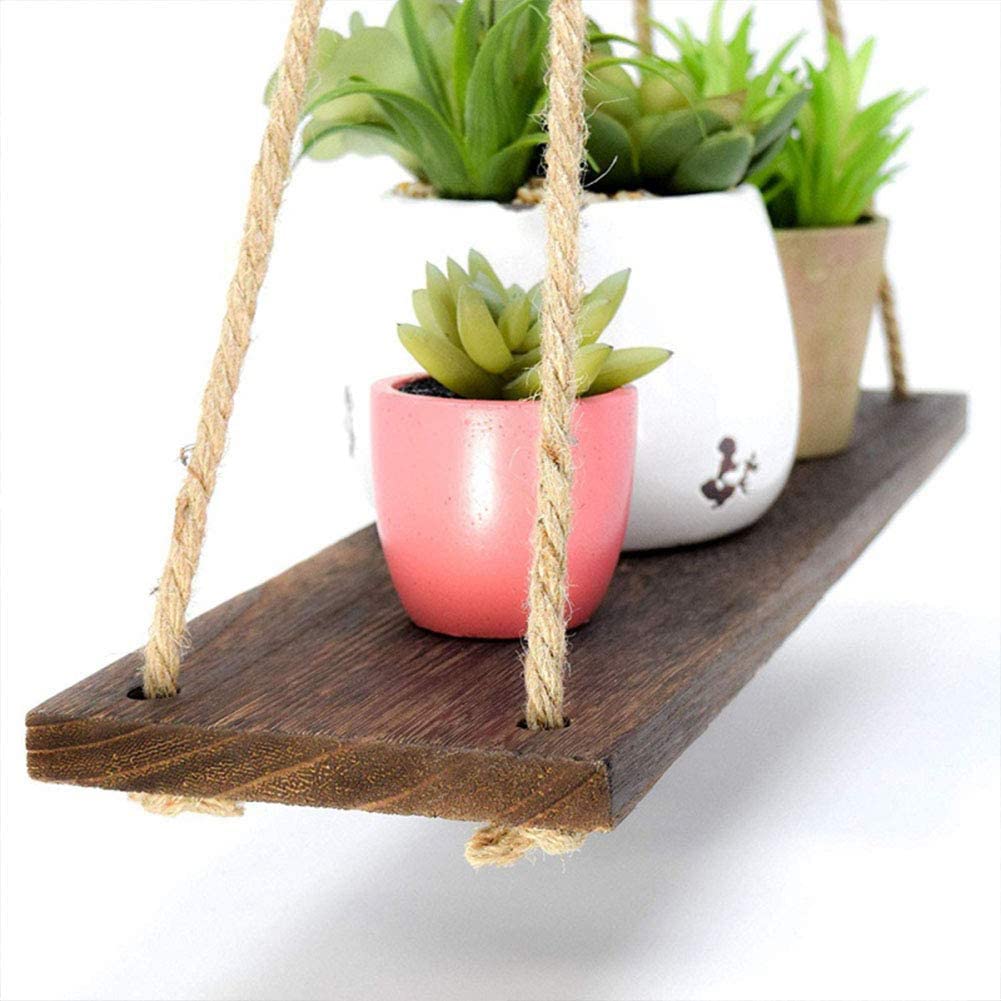 Étagère Murale Suspendue en Bois Naturel – Design Rustique et Élégant