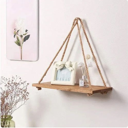 Étagère Murale Suspendue en Bois Naturel – Design Rustique et Élégant