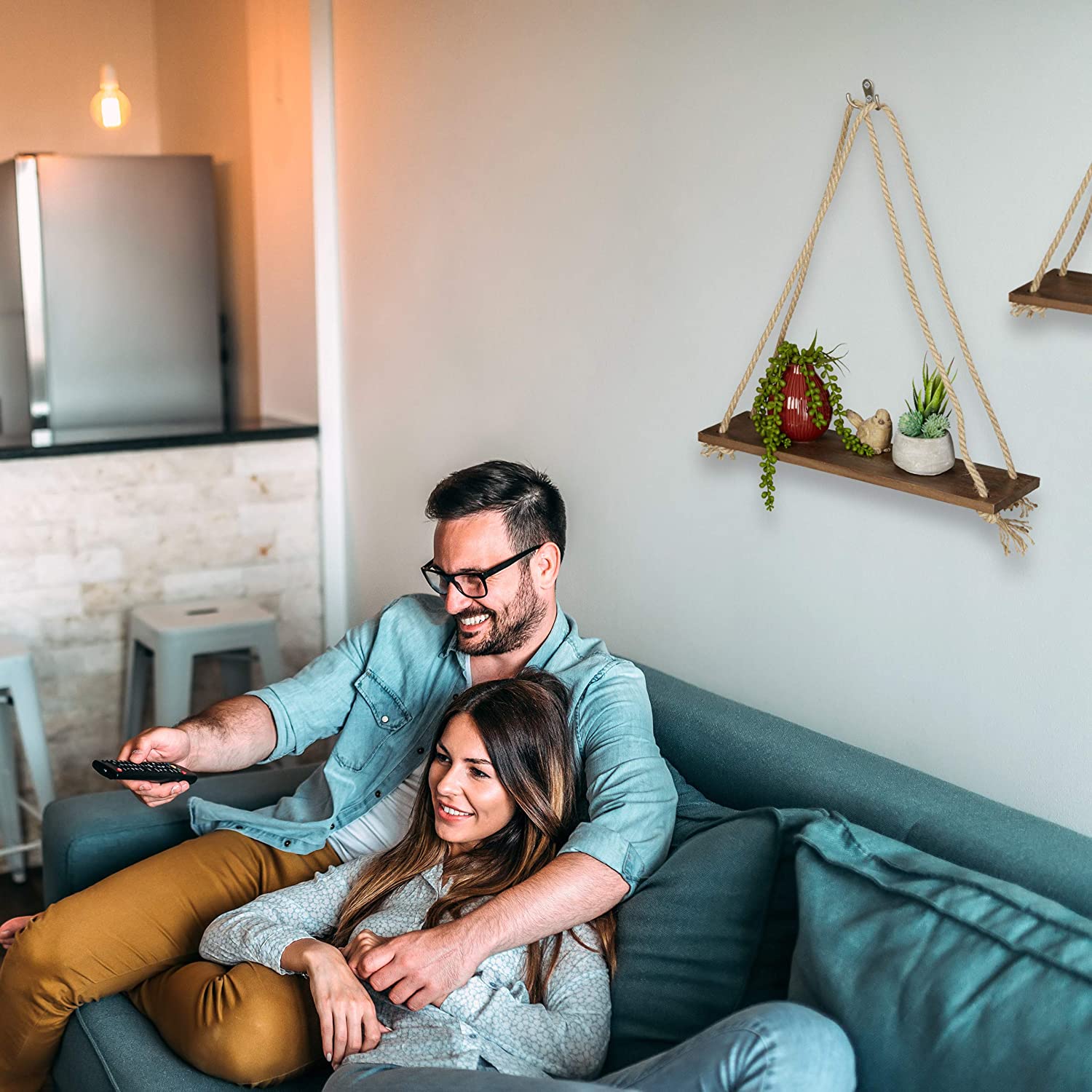 Étagère Murale Suspendue en Bois Naturel – Design Rustique et Élégant