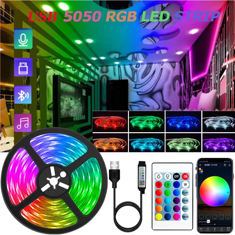 Ruban LED USB 5050 RGB 5V – 5m – Multicolore – Éclairage Ambiant pour TV, Moniteur et Décoration
