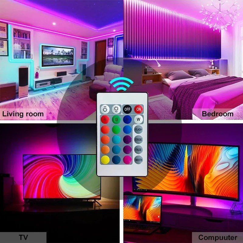 Ruban LED USB 5050 RGB 5V – 5m – Multicolore – Éclairage Ambiant pour TV, Moniteur et Décoration
