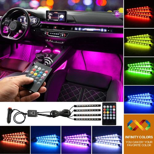 Lampe RGB LED Voiture – 7 Couleurs, Mode Réactif à la Musique, Télécommande