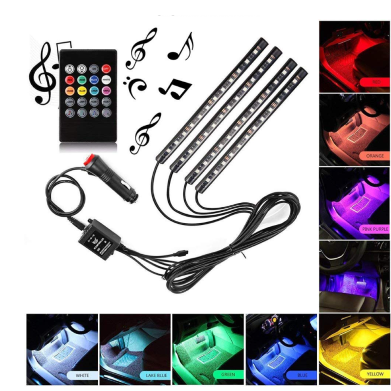 Lampe RGB LED Voiture – 7 Couleurs, Mode Réactif à la Musique, Télécommande