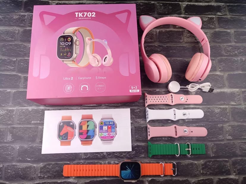 Coffret TK702 ULTRA 2 – Montre Connectée + Casque Bluetooth + 5 Bracelets