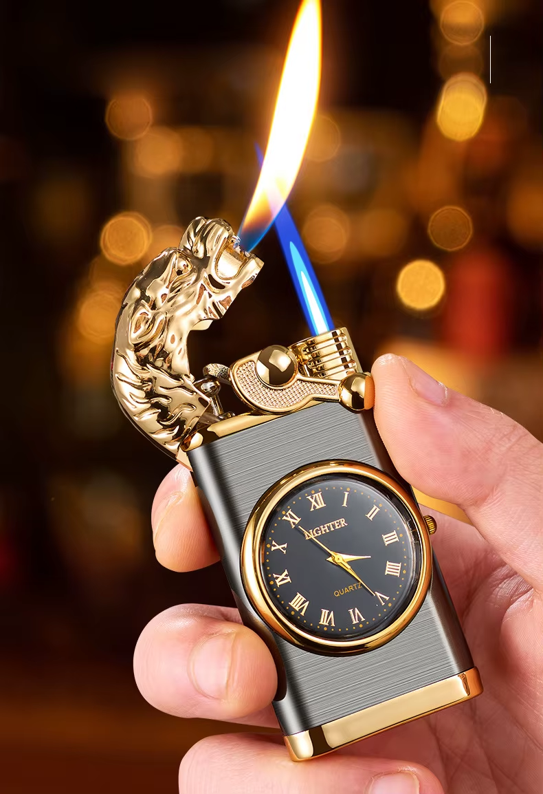 riquet Lion à Double Flamme avec Horloge