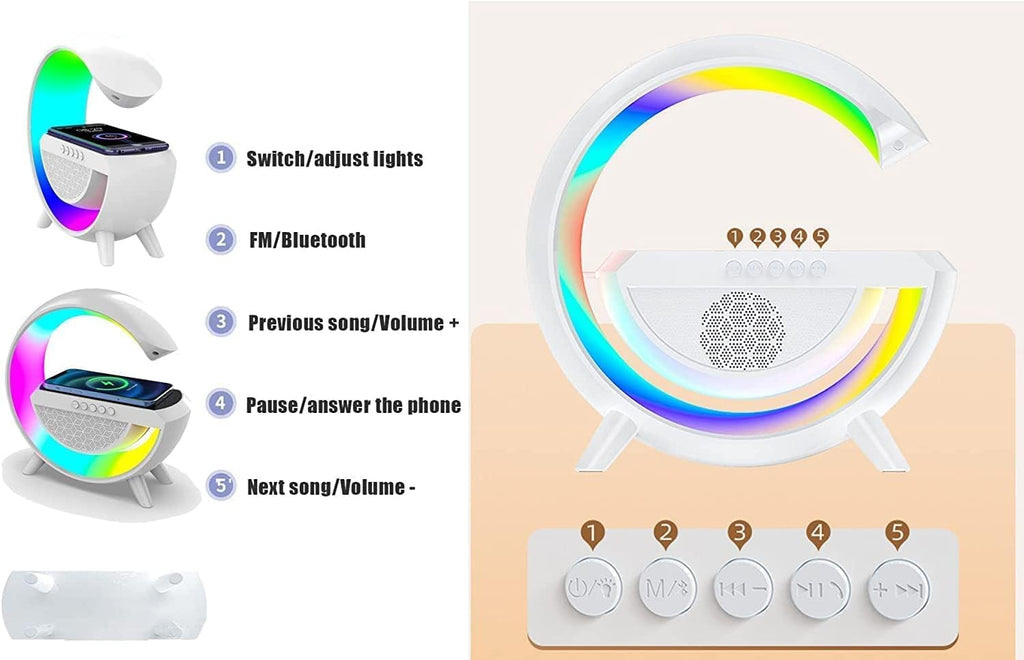 Enceinte Bluetooth BT2301 LED sans fil – Multifonction : haut-parleur, lampe et chargeur sans fil- 15 W