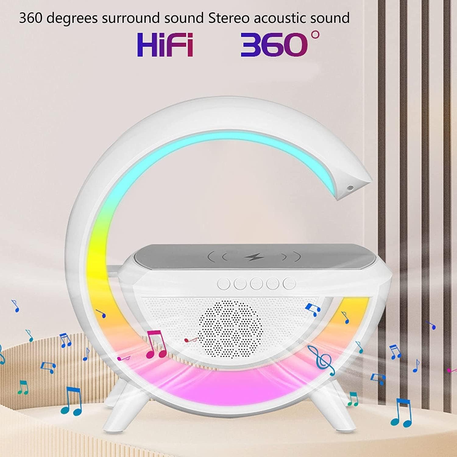 Enceinte Bluetooth BT2301 LED sans fil – Multifonction : haut-parleur, lampe et chargeur sans fil- 15 W