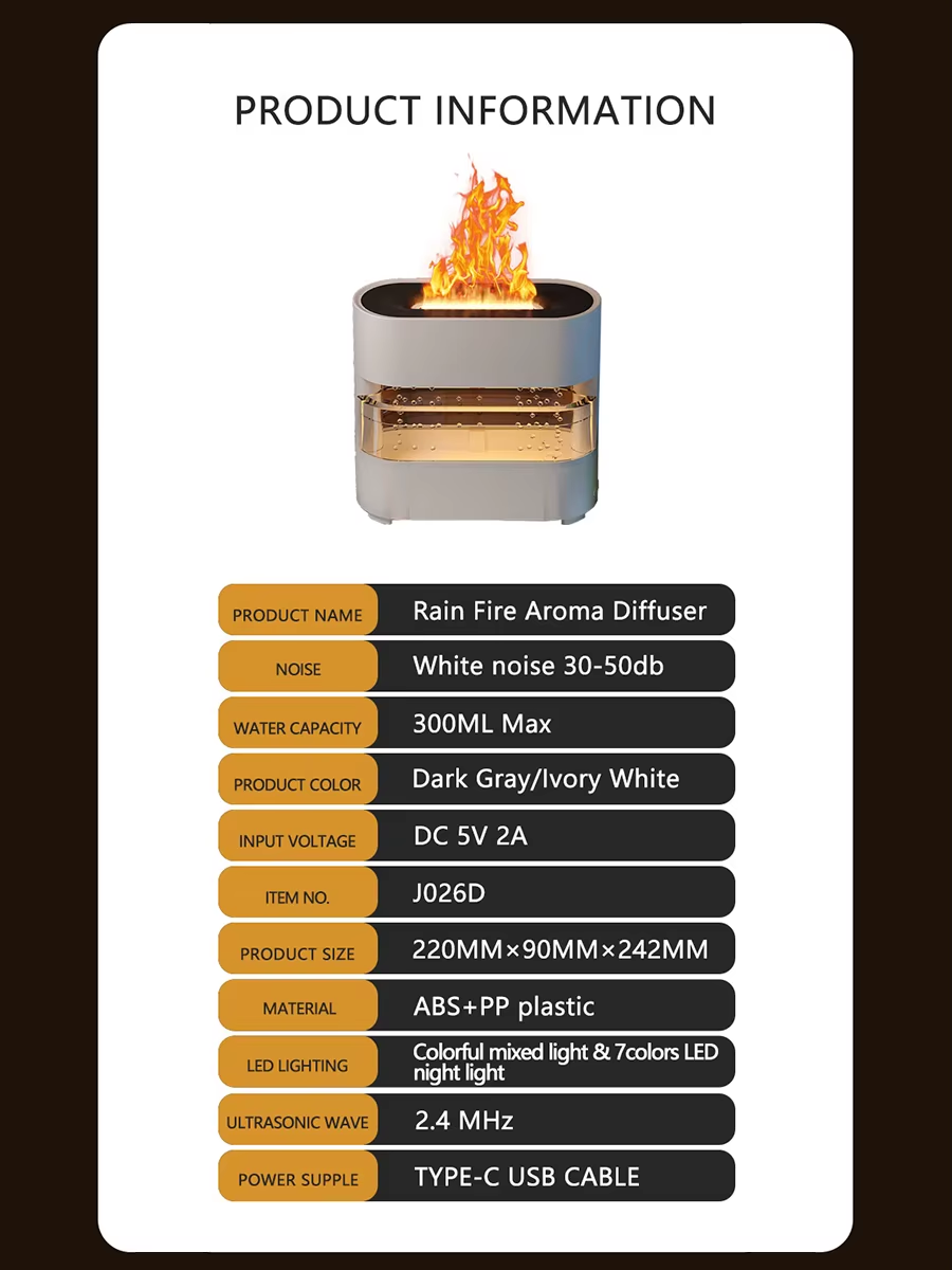 Diffuseur d'Aromathérapie Rainfire – Relaxante & Lumière Ambiante-300 ml