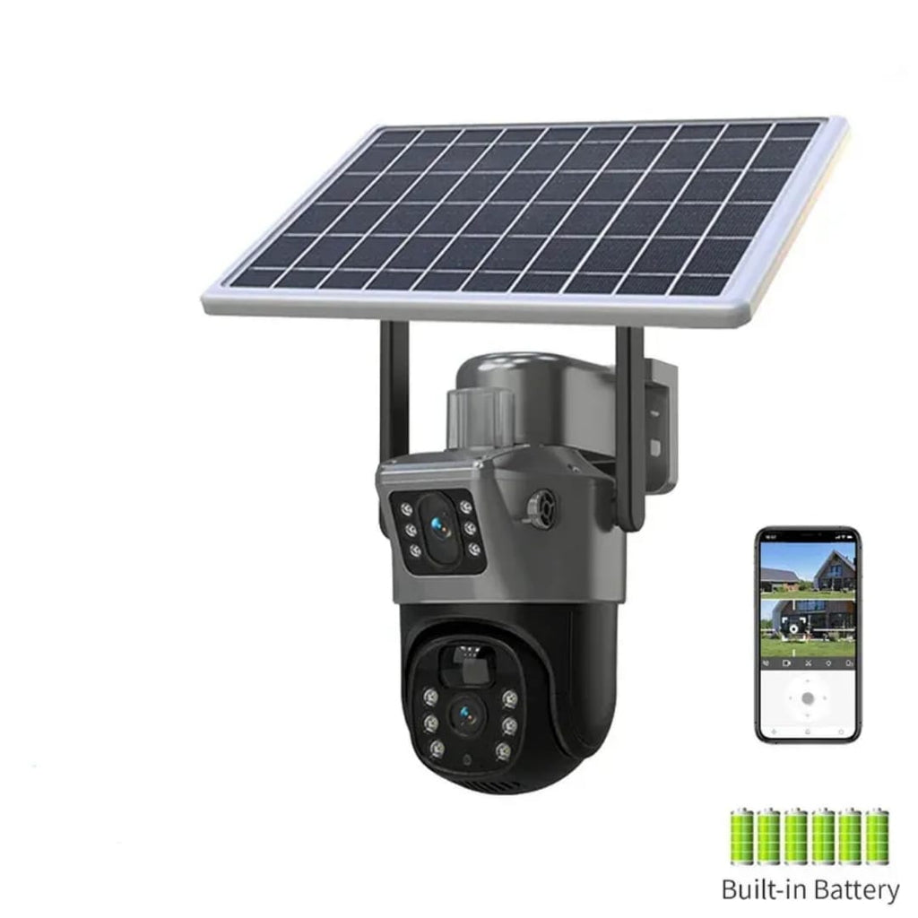 Caméra Solaire 4K HD 8MP – Détection Humaine IA, Vision Nocturne, 360° 8+8 MP