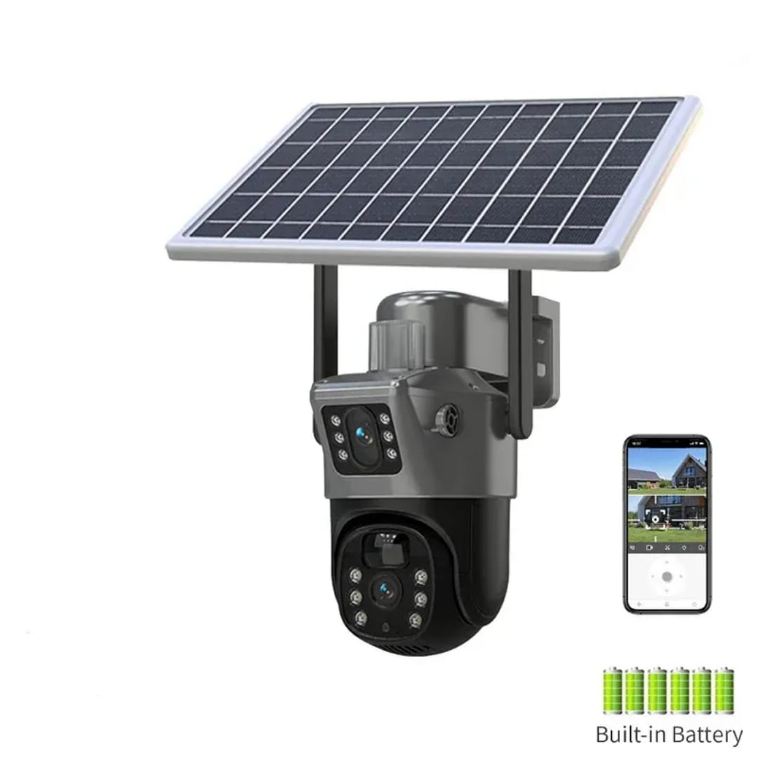 Caméra Solaire 4K HD 8MP – Détection Humaine IA, Vision Nocturne, 360° 8+8 MP