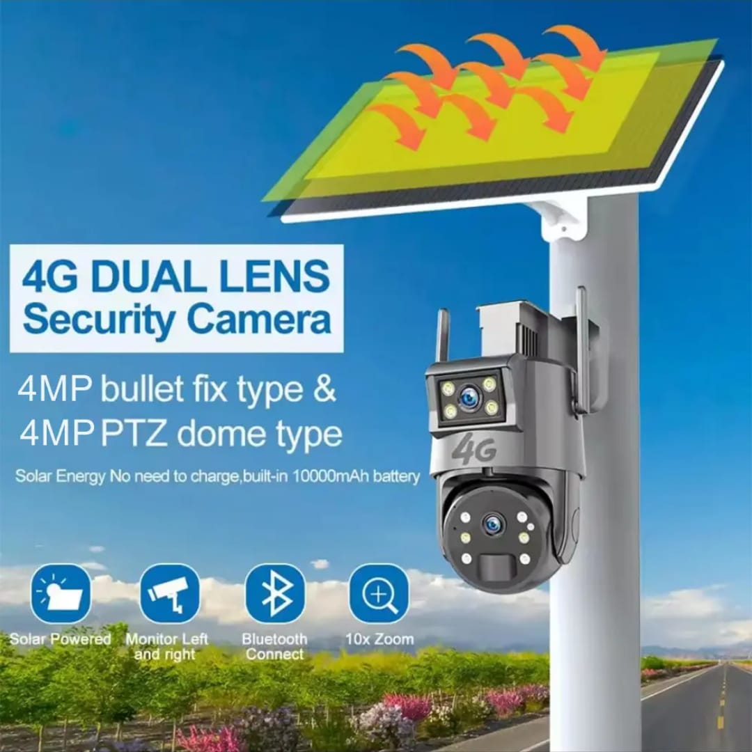 Caméra Solaire 4K HD 8MP – Détection Humaine IA, Vision Nocturne, 360° 8+8 MP
