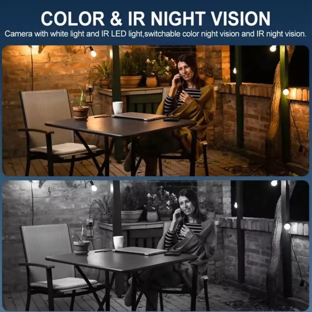 Caméra Solaire 4K HD 8MP – Détection Humaine IA, Vision Nocturne, 360° 8+8 MP