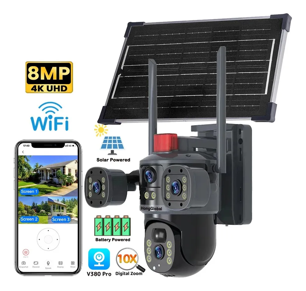 Caméra de surveillance extérieure PTZ – 8MP 4K Wi-Fi à Énergie Solaire