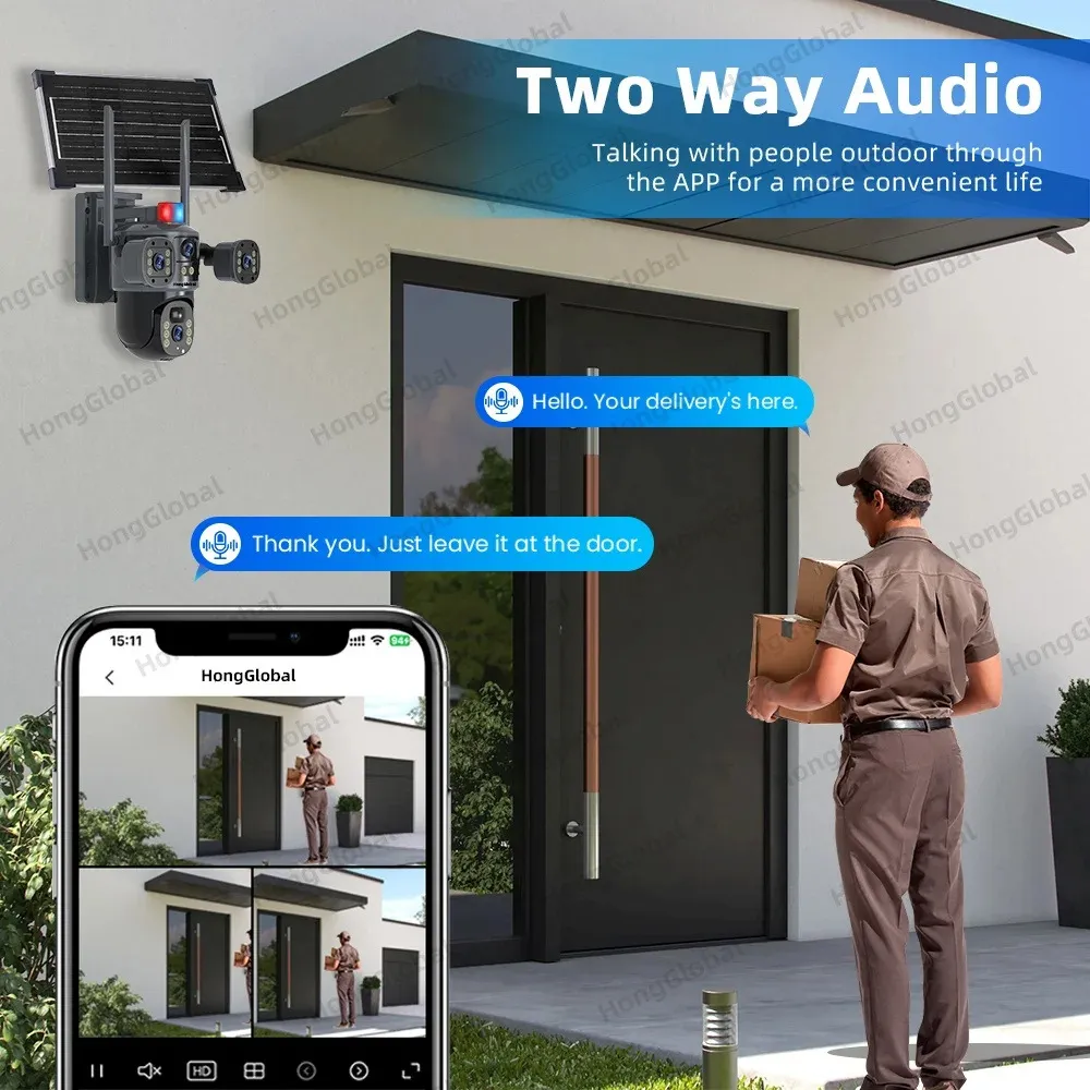 Caméra de surveillance extérieure PTZ – 8MP 4K Wi-Fi à Énergie Solaire