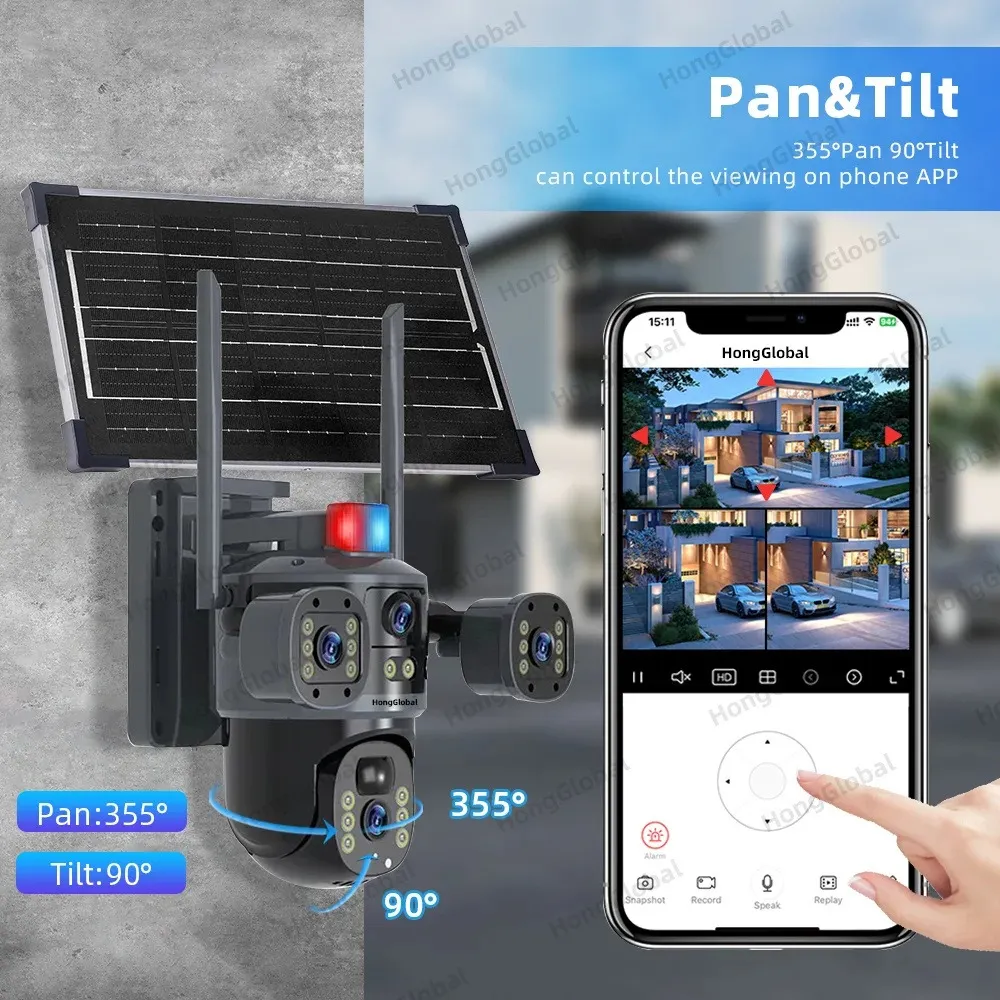 Caméra de surveillance extérieure PTZ – 8MP 4K Wi-Fi à Énergie Solaire