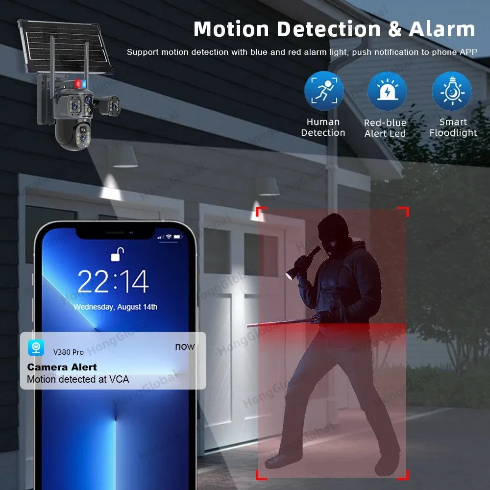 Caméra de surveillance extérieure PTZ – 8MP 4K Wi-Fi à Énergie Solaire