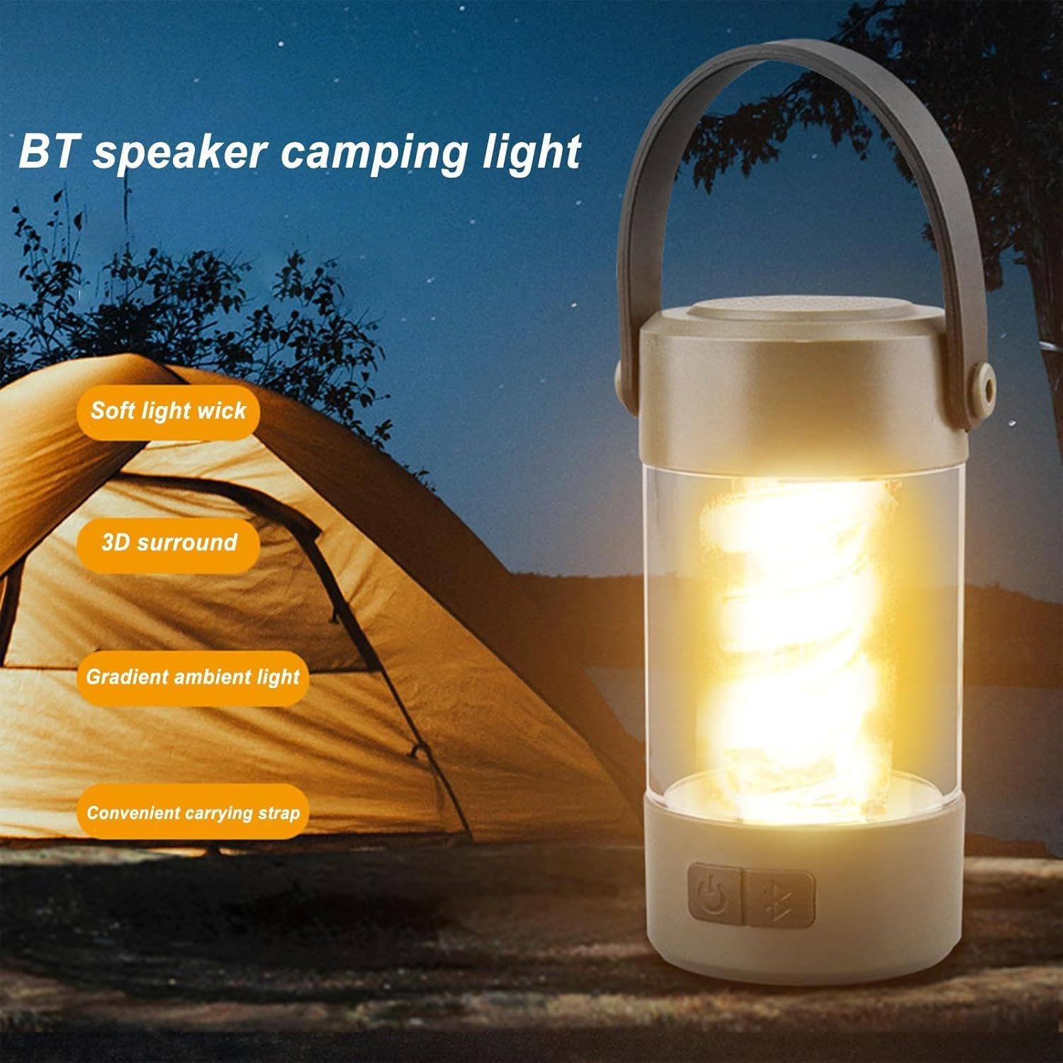 Lampe de Camping Stéréo Bluetooth avec Haut-Parleurs Sans Fil
