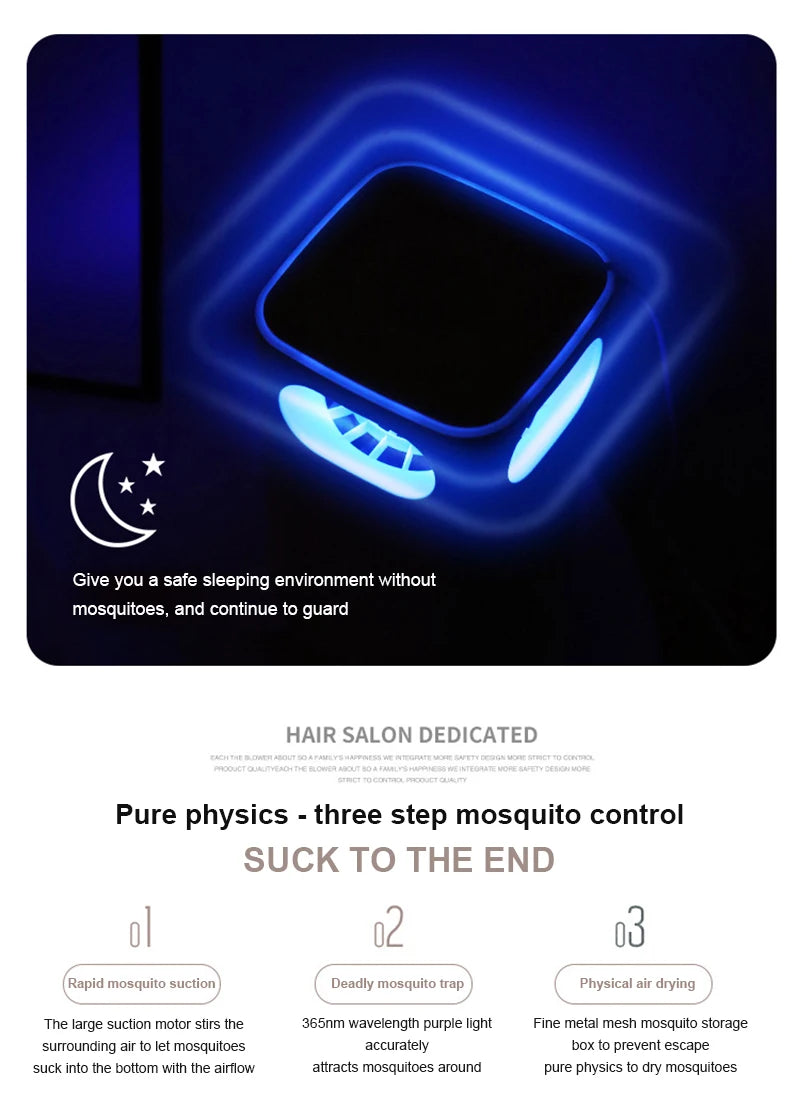 Electronic Square LED Mosquito Killer – Piège intelligent pour moustiques et insectes, silencieux et sûr pour la maison