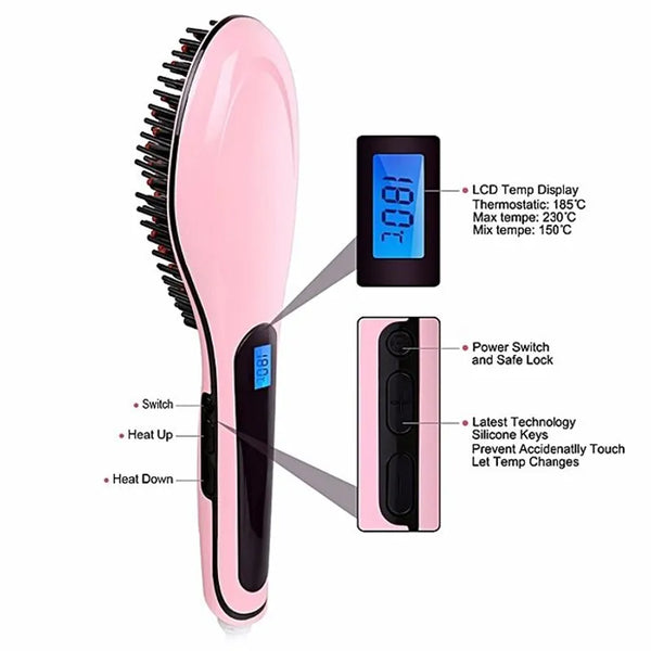 Brosse Lissante Chauffante avec Écran LCD-POWTECH HQT-906-150°C à 230°C