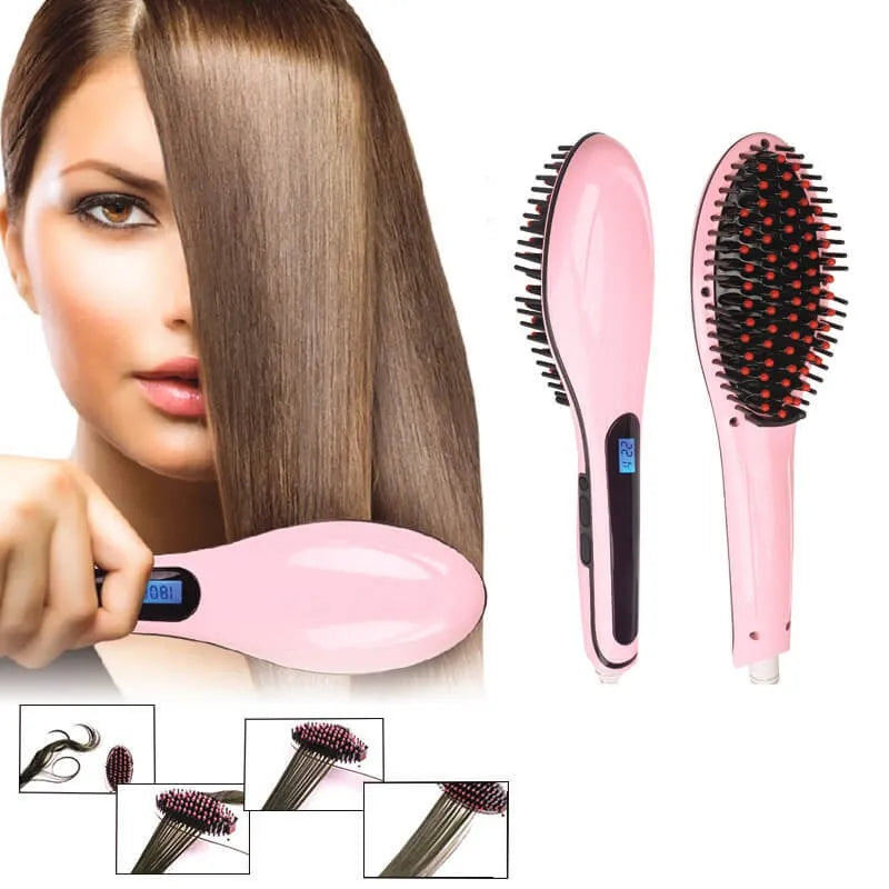 Brosse Lissante Chauffante avec Écran LCD-POWTECH HQT-906-150°C à 230°C