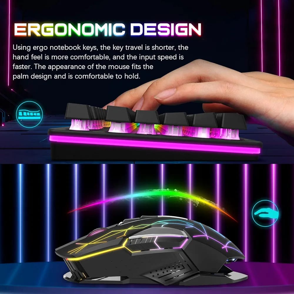 ATTACK SHARK T3 – Clavier Semi Mécanique et Souris 8D 4800 DPI Sans Fil RGB