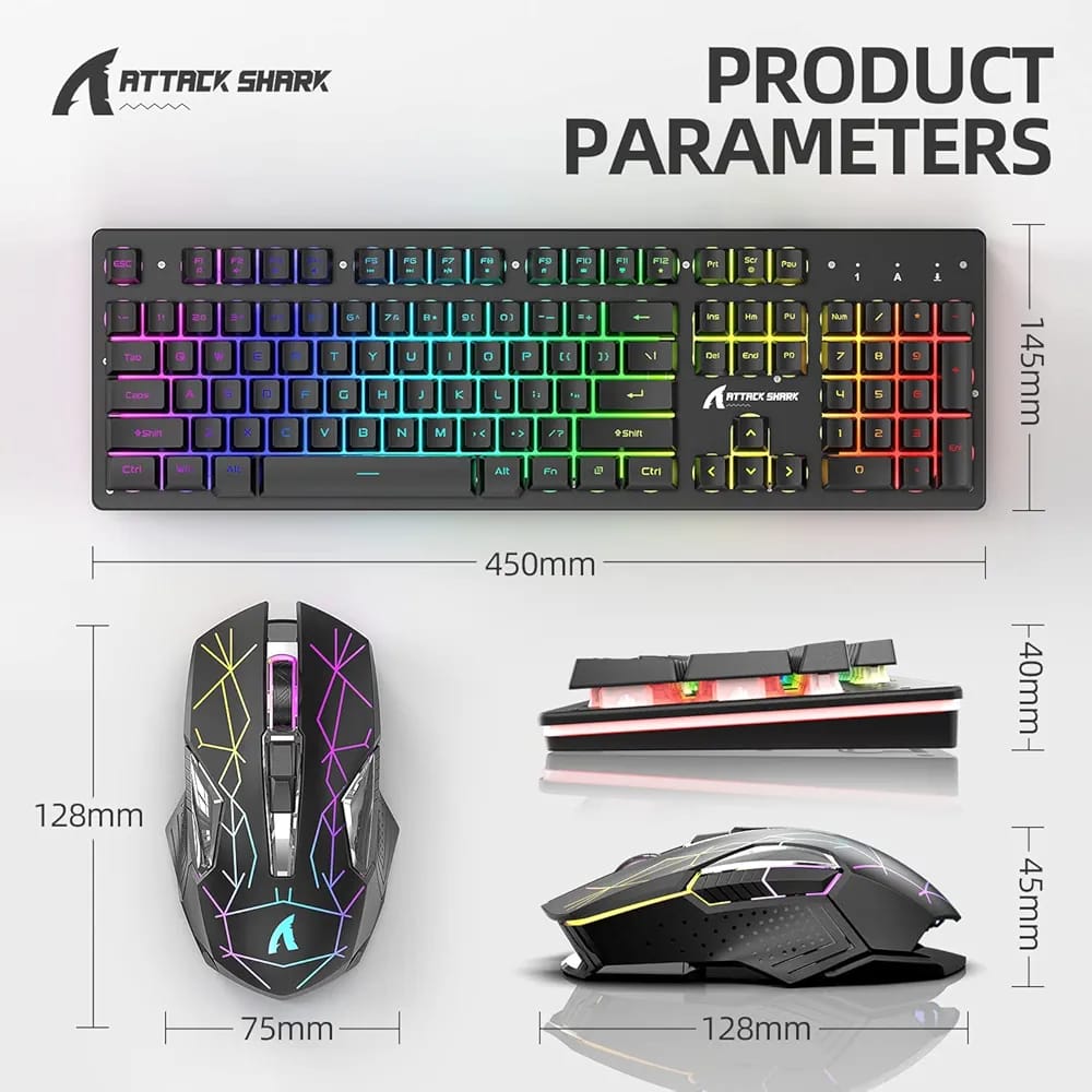 ATTACK SHARK T3 – Clavier Semi Mécanique et Souris 8D 4800 DPI Sans Fil RGB