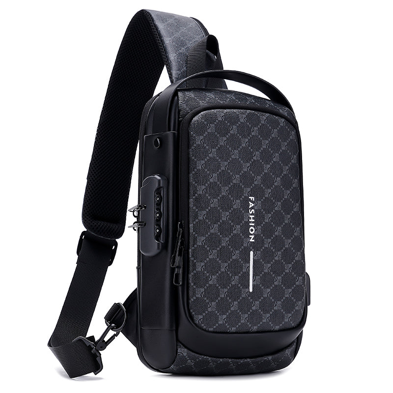 Sac de poitrine homme – Bandoulière antivol avec port USB – Imperméable et anti-vol