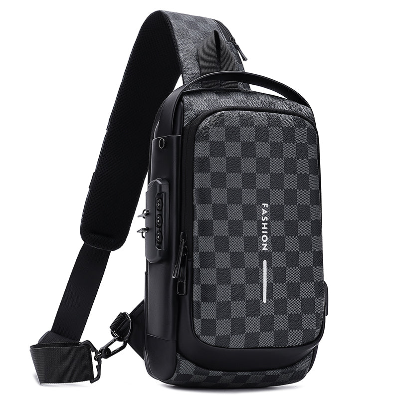 Sac de poitrine homme – Bandoulière antivol avec port USB – Imperméable et anti-vol