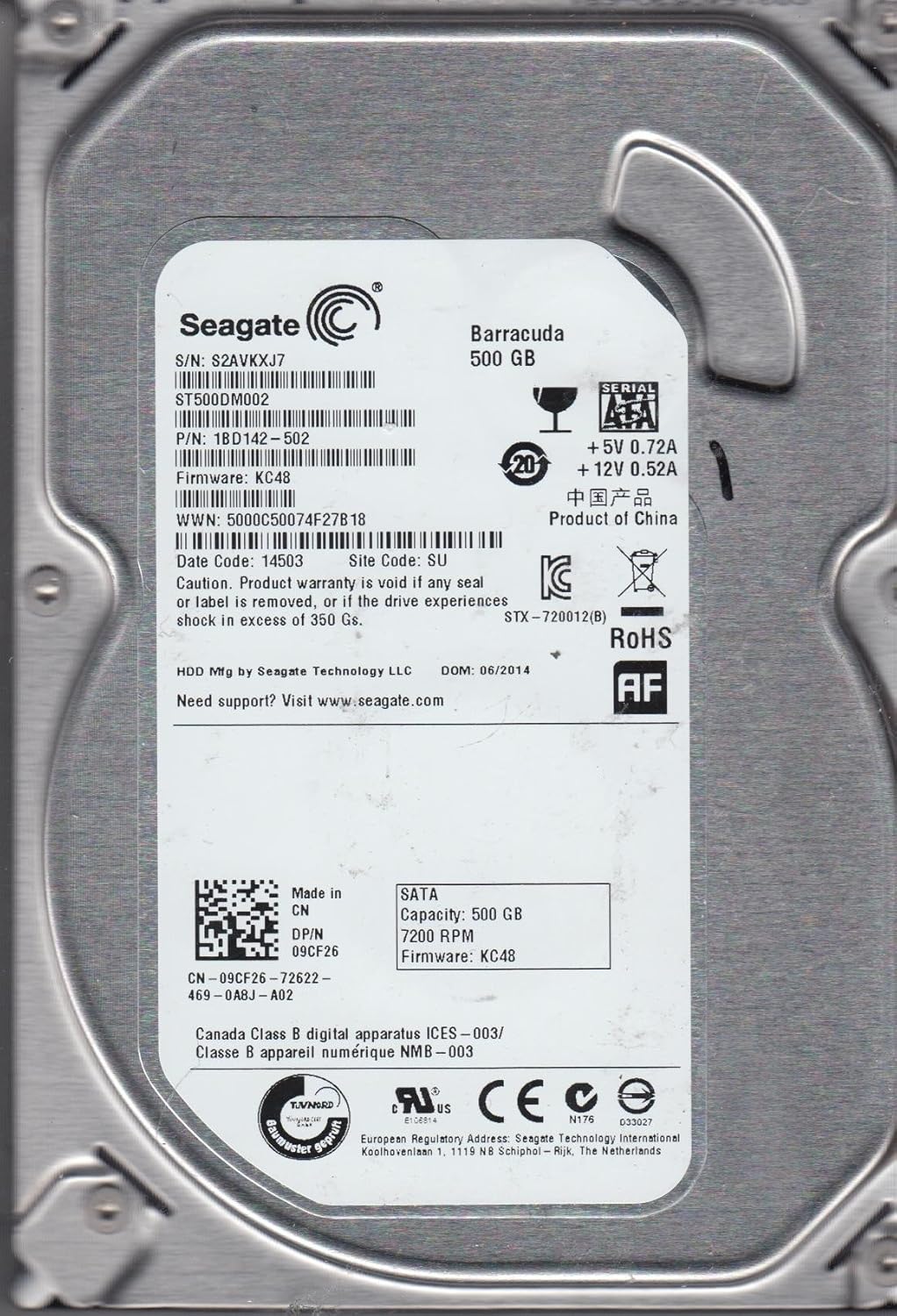Disque dur interne pour système de vidéosurveillance-500 Go- 5400 tr/min-64 Mo