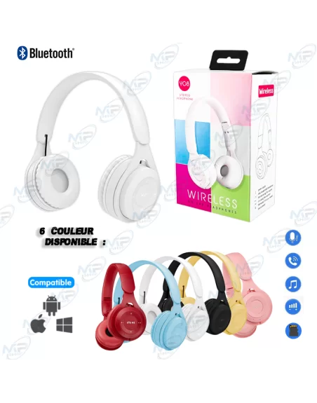Casque Bluetooth 5.0 Y08  WIRELESS 35 mW